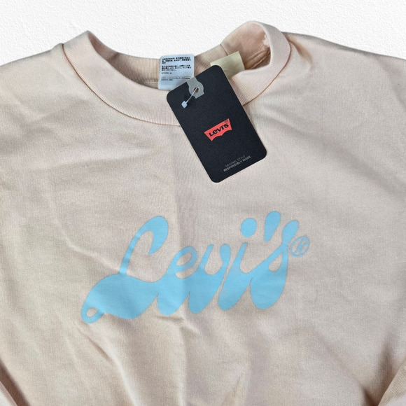 Levi's Peach Pink Graphic Logo Cropped Crewneck Pullover Sweatshirt Size Medium - Picture 4 of 8